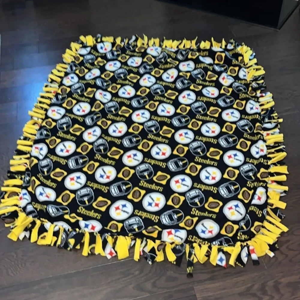 Pittsburgh Steelers homemade fleece style football throw blanket 57” x 47”approx